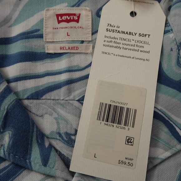 Levi's Cubano Button Front Shirt Men's Size L Blue Marble Print Camp Shirt - Picture 7 of 10